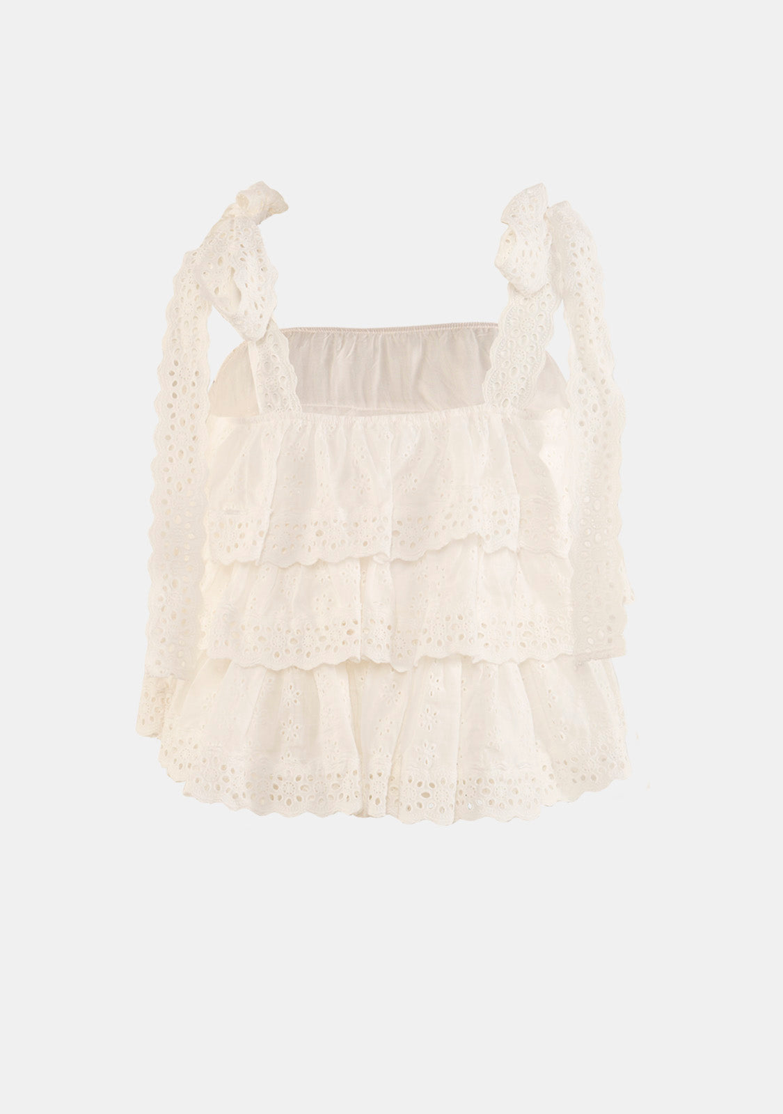 Embroidered Tiered Top With Lace Straps