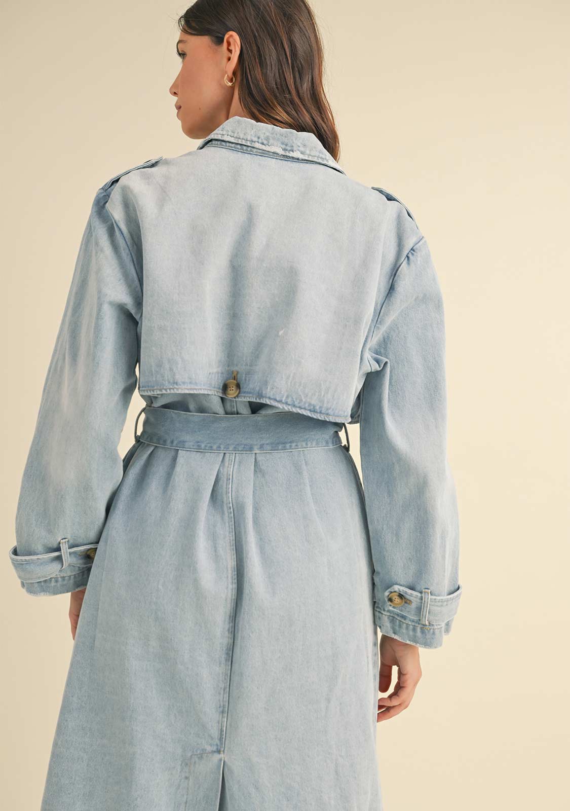 Long Sleeve Double Breasted Denim Trench Coat