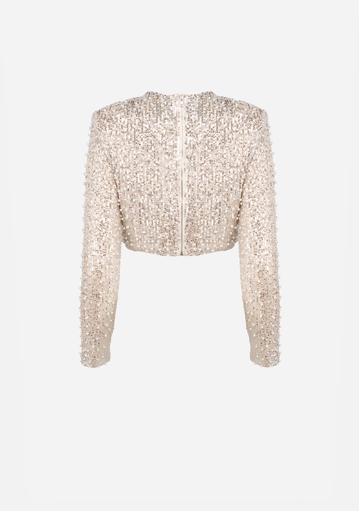 Pearl w Sequin Shoulder Pad Crop Top