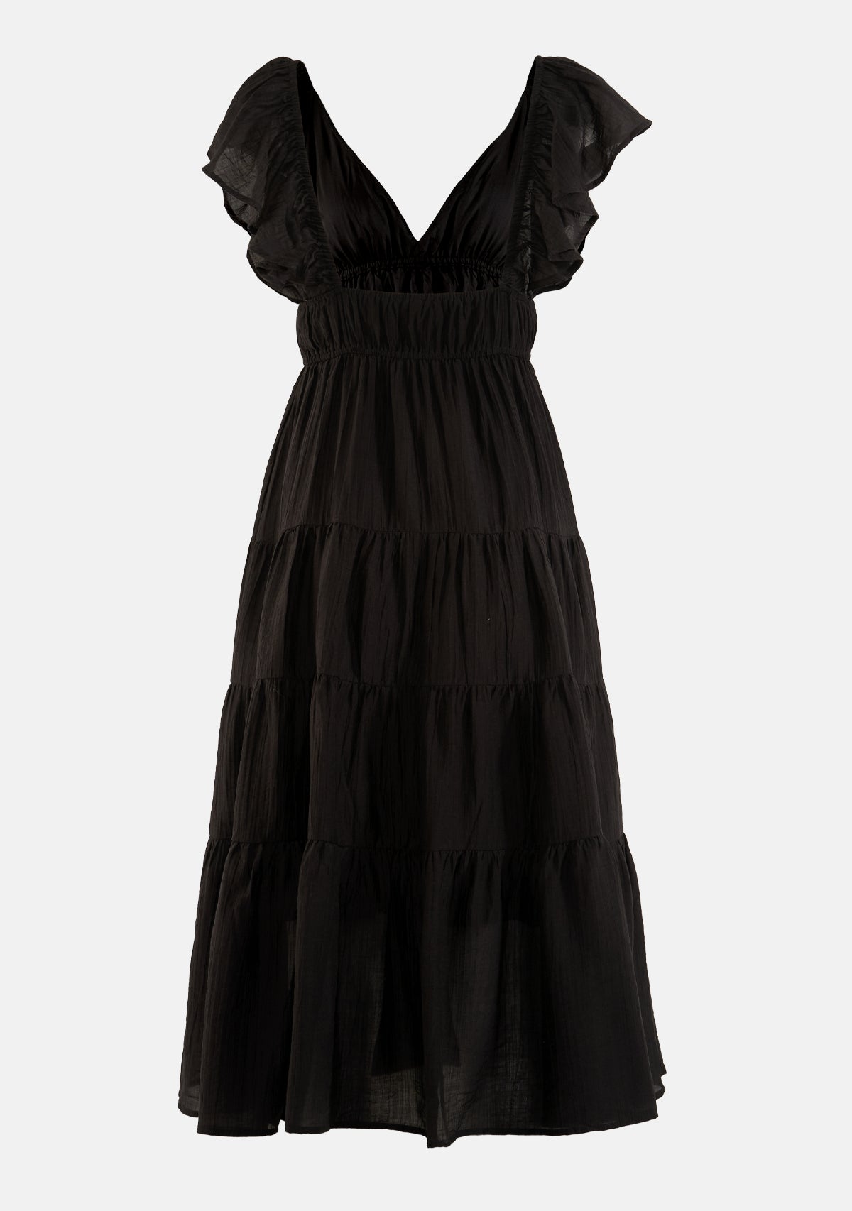 Black tiered midi dress hotsell