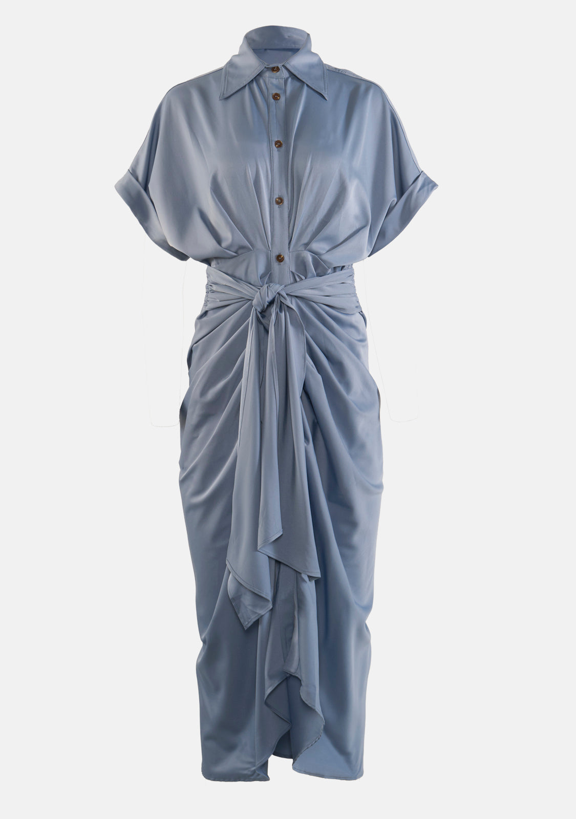 Front Tied Buttoned Short Sleeve Dress main image 0