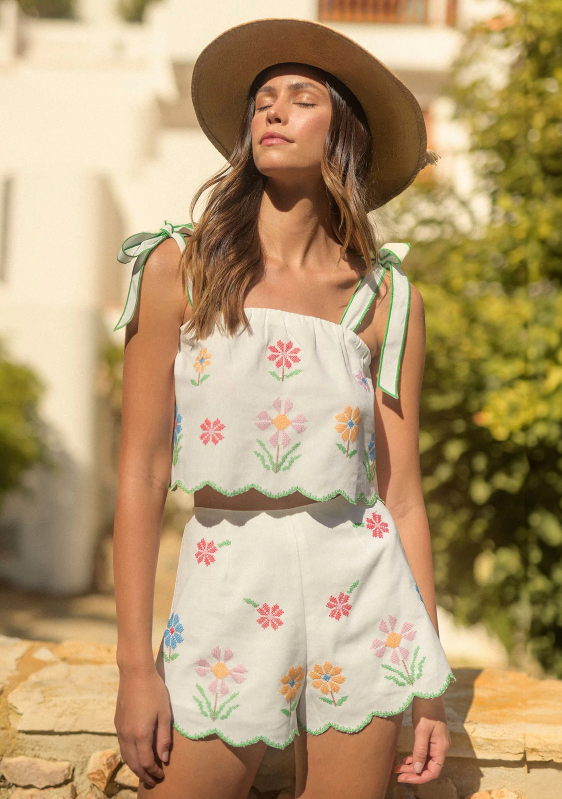 Embroidered Scallop Crop Top