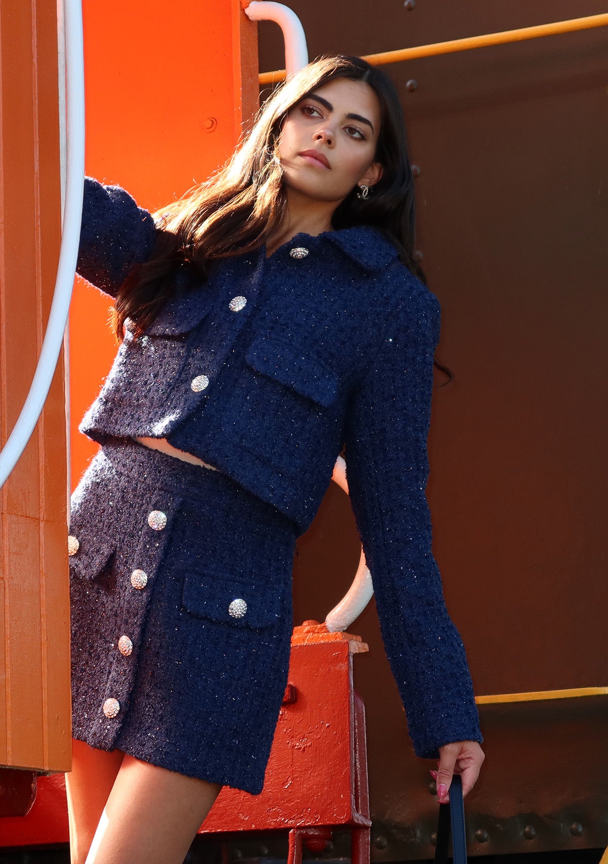 Tweed Mini Skirt Navy