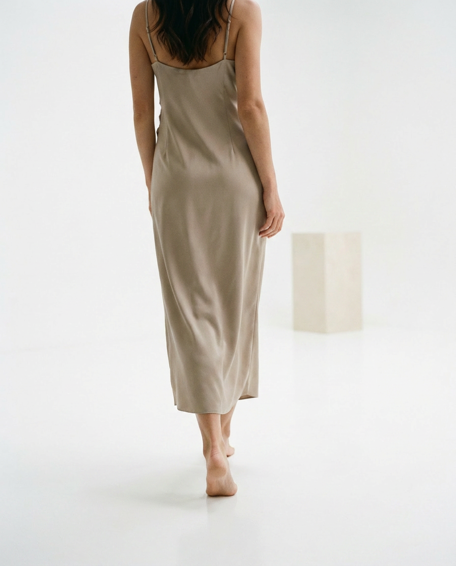 Mari Satin Slip Dress Laurel Green