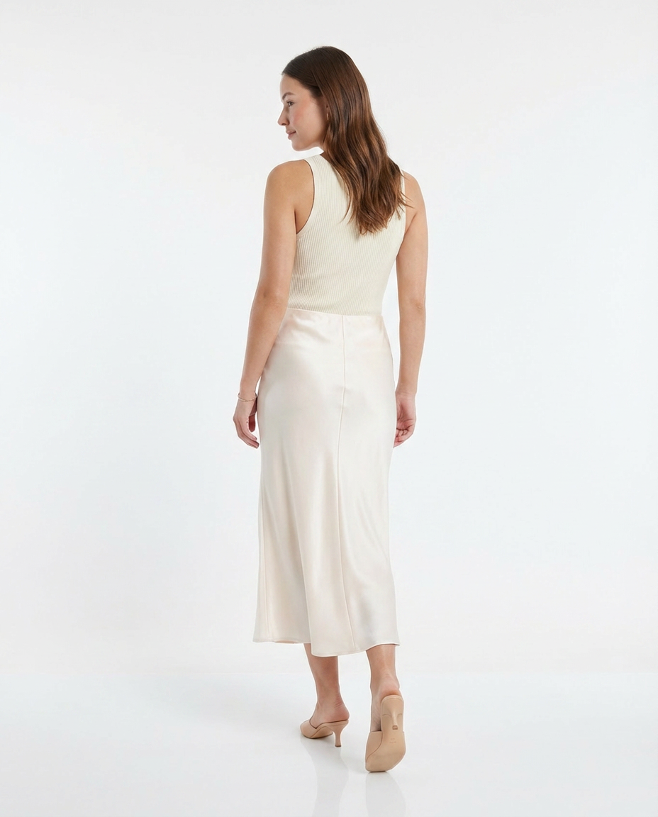 Mari Satin Slip Skirt Cream