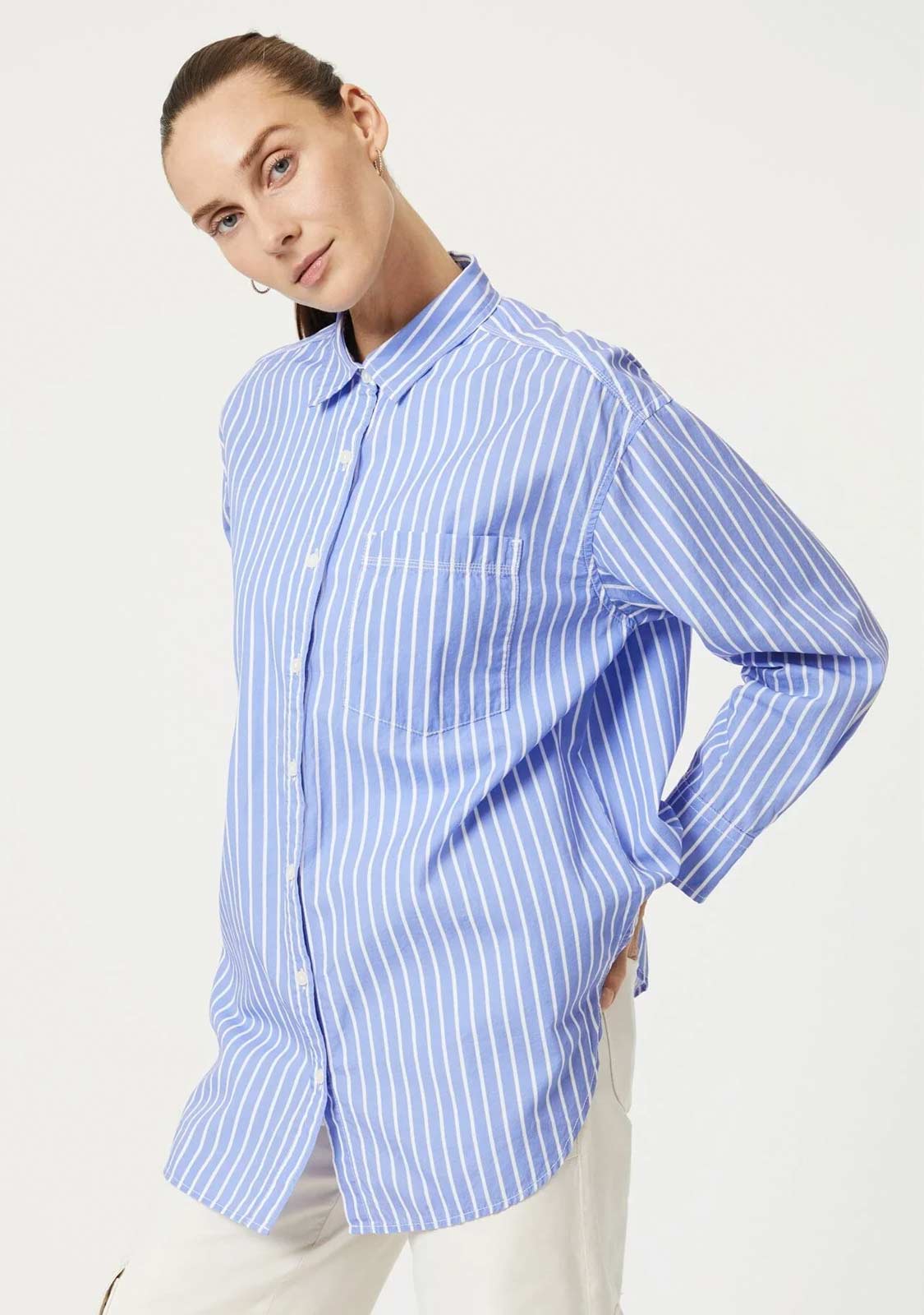 Long Sleeve Shirt Blue White Striped