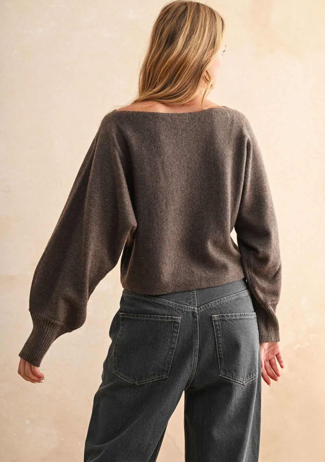 Boat Neck Sweater Top Brown