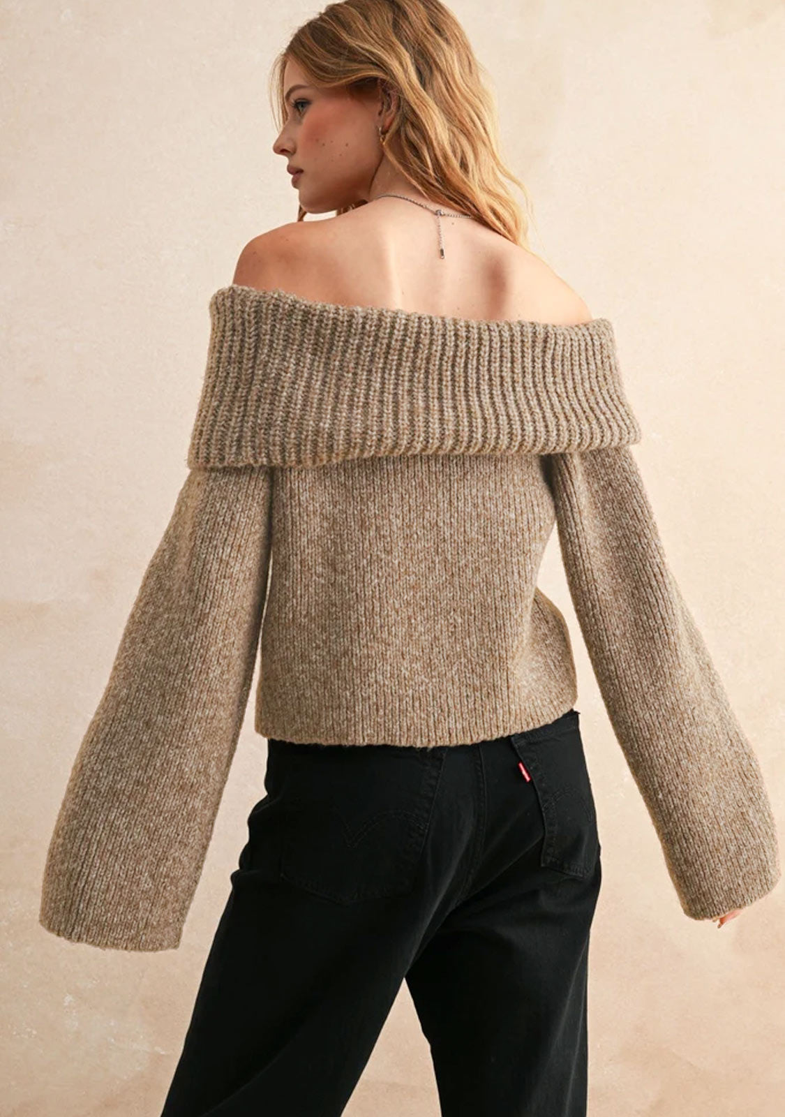 Button Back With Big Collar Sweater Top Brown