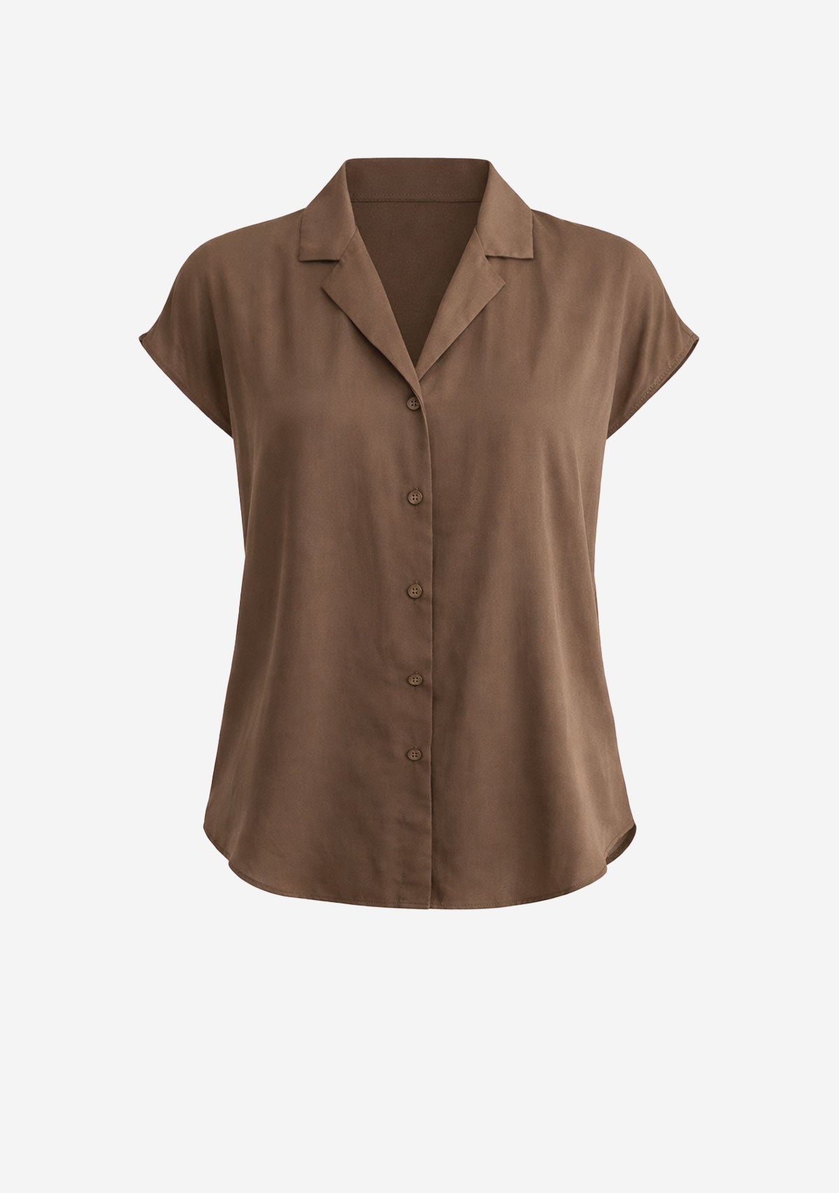 Button Down Cap Sleeve Shirt Coffee