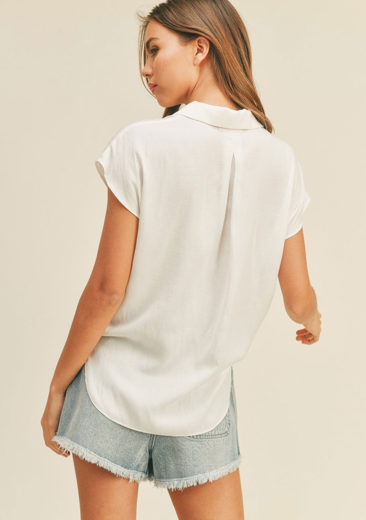 Button Down Cap Sleeve Shirt Off White