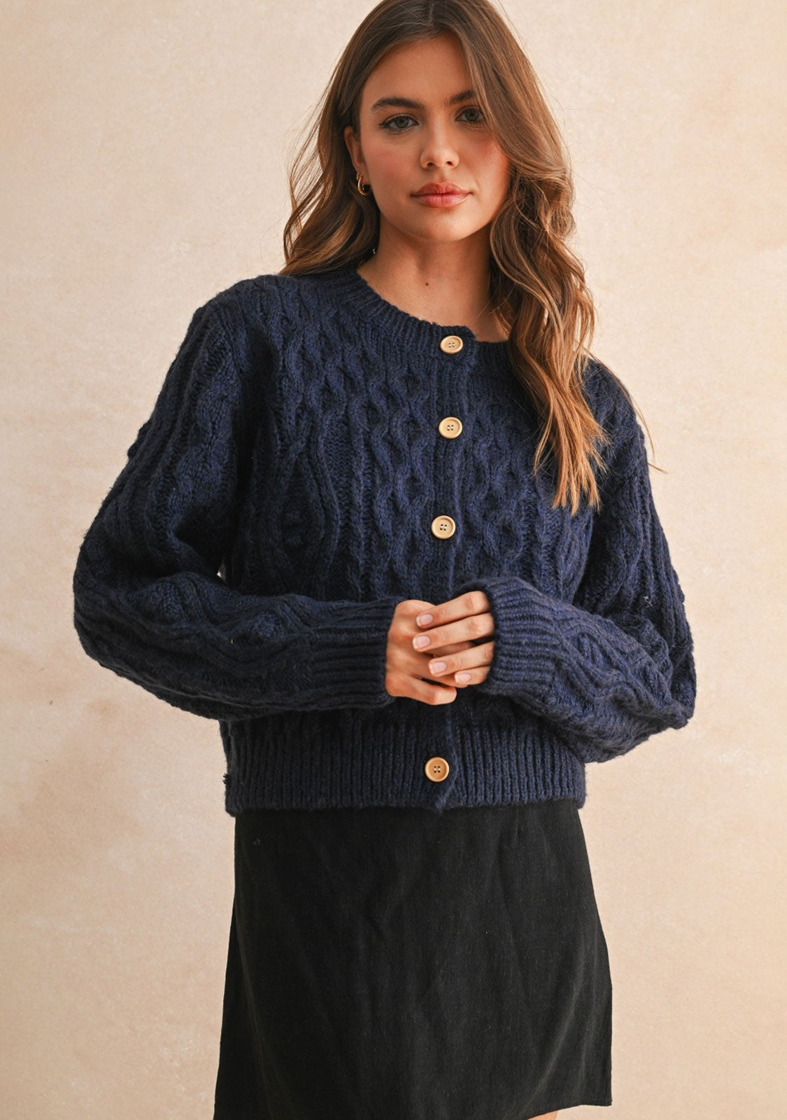 Golden Button Knit Cardigan Navy
