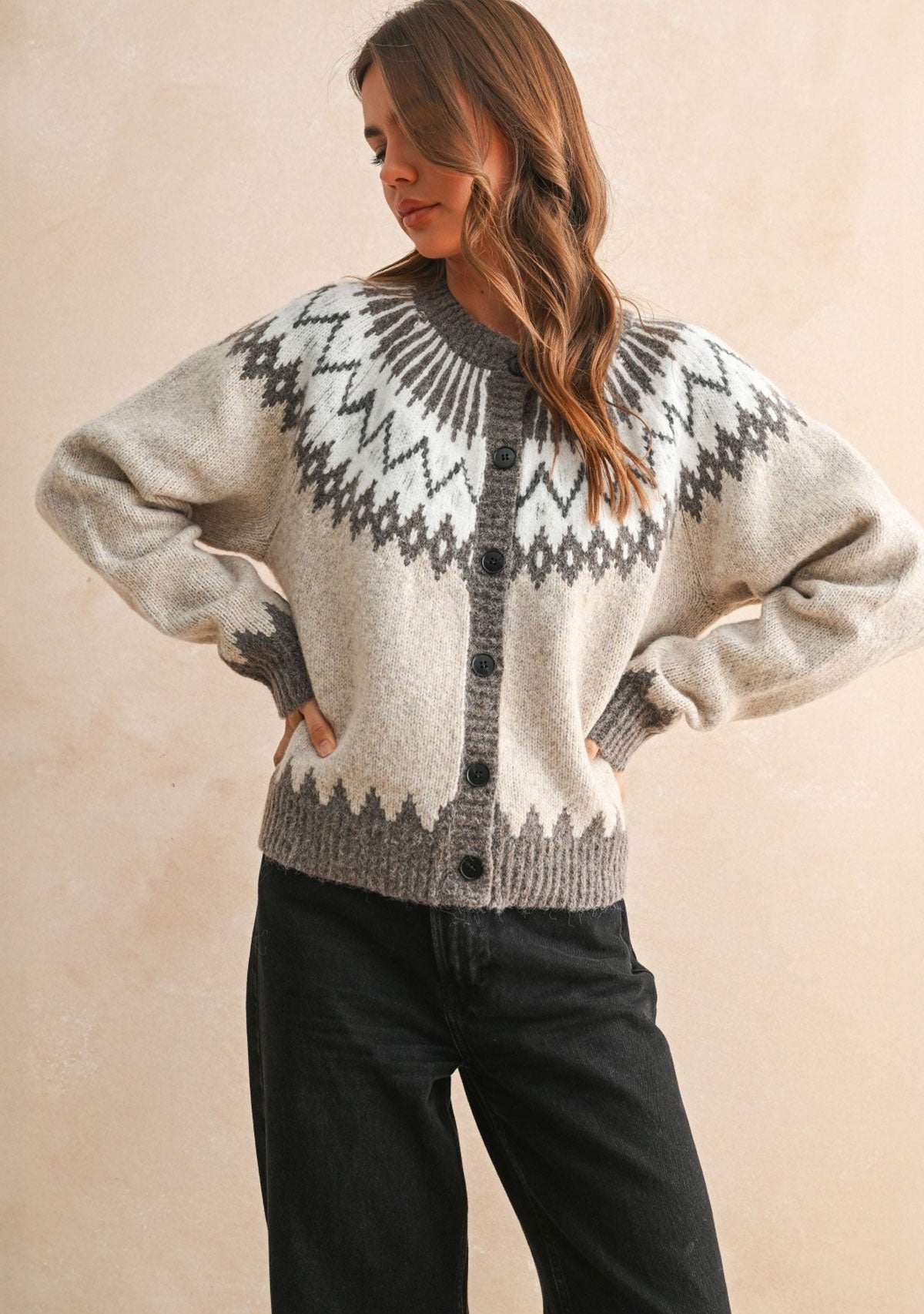 Nordic Frost Knit Cardigan Brown Multi