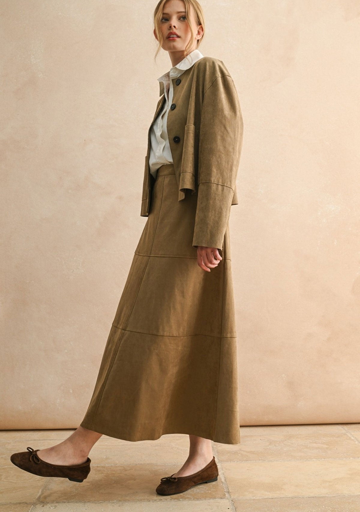Suede A-Line Midi Skirt Mocha