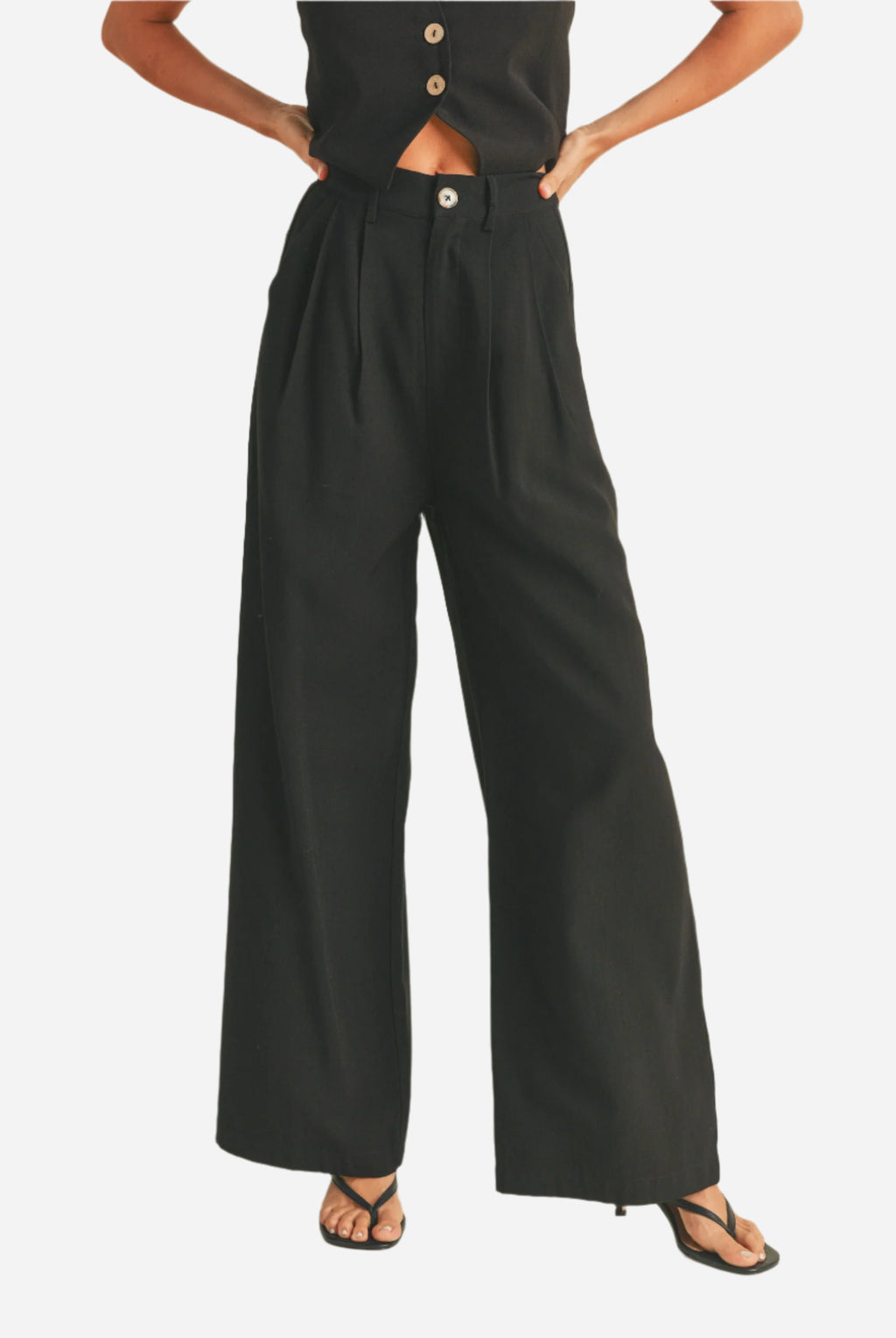 High Waisted Wide Leg Trousers Navy