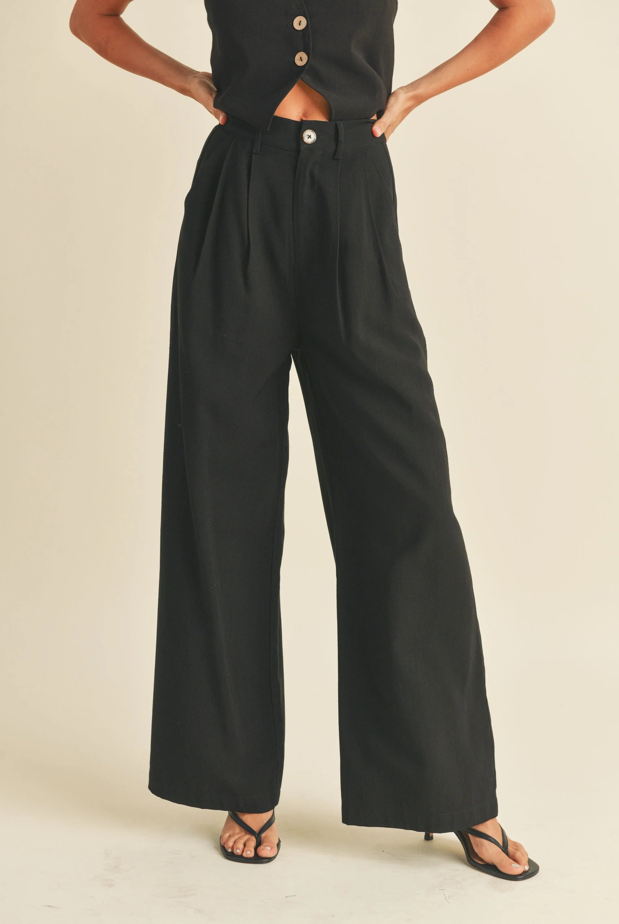 High Waisted Wide Leg Trousers Navy