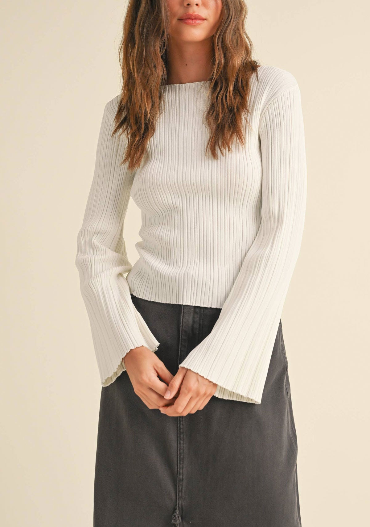 Ribbed Long Sleeve Knitted Top