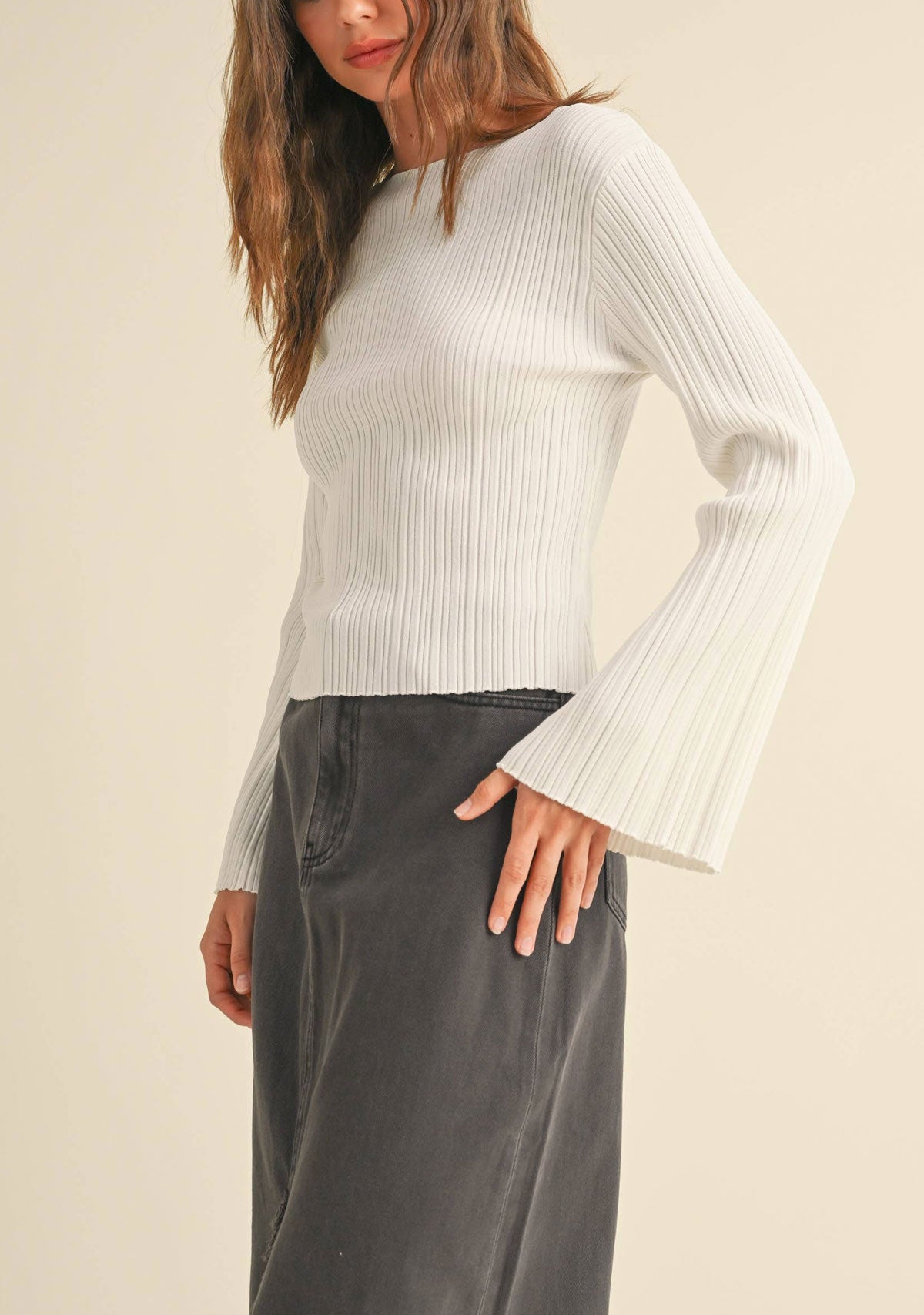 Ribbed Long Sleeve Knitted Top