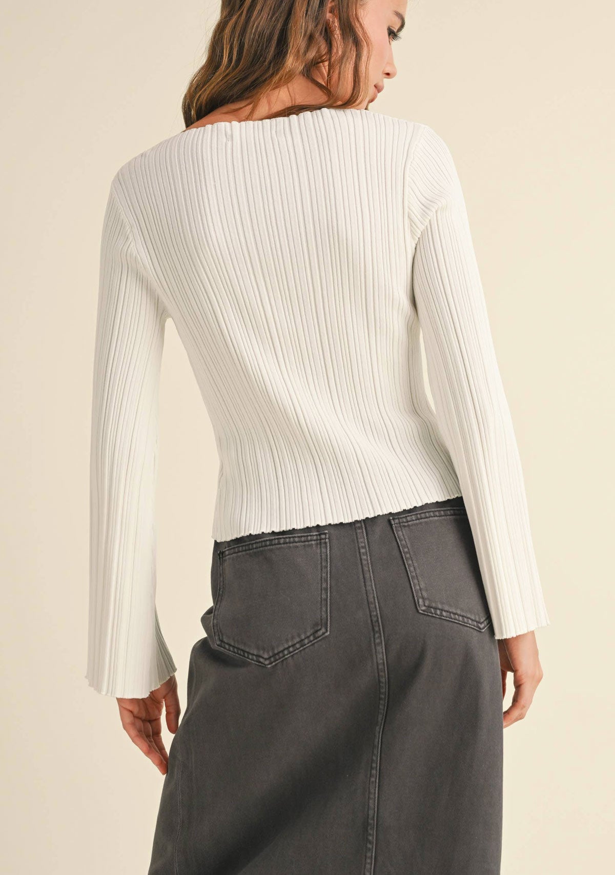 Ribbed Long Sleeve Knitted Top