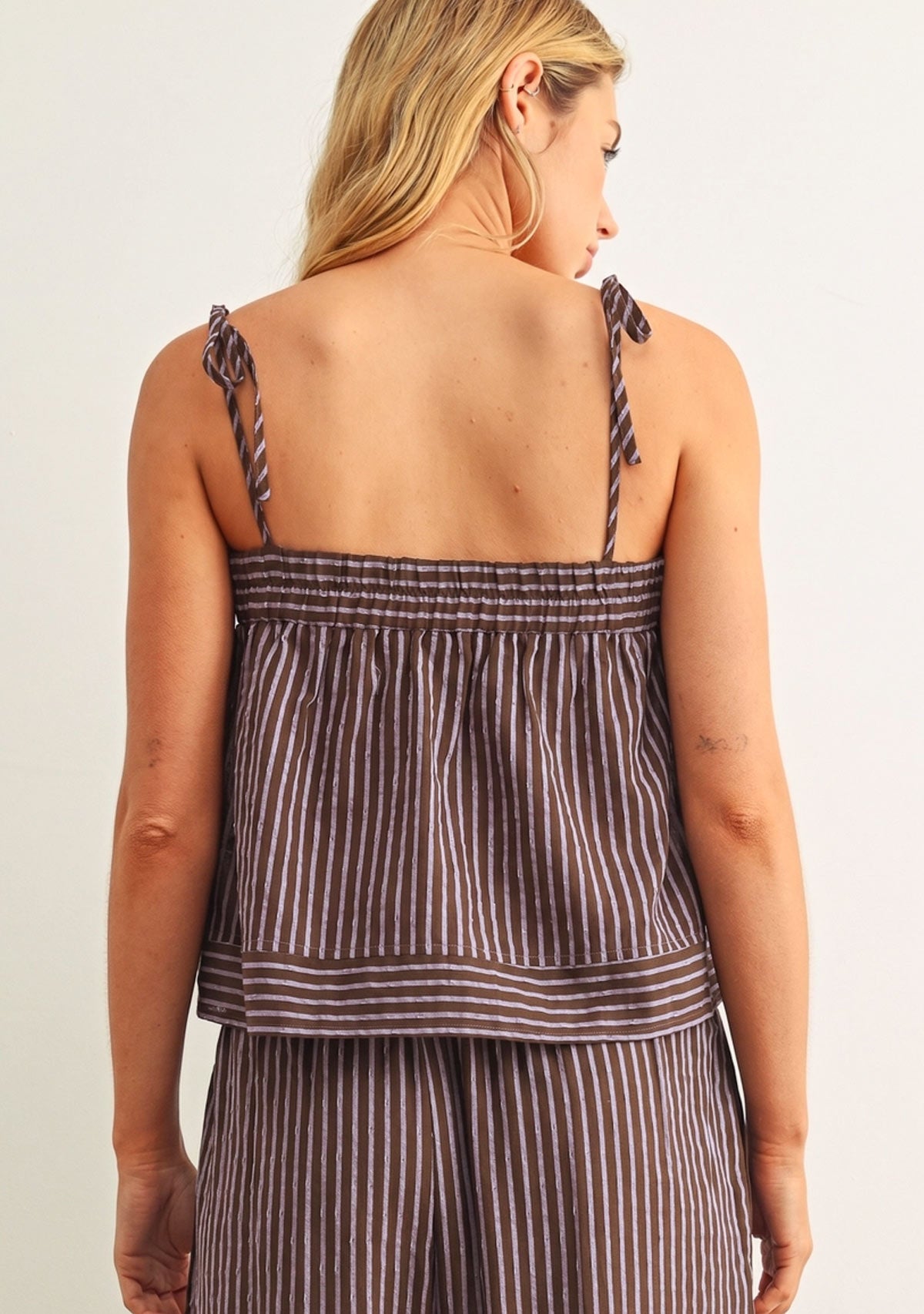 Striped Print Spaghetti Strap Top Brown