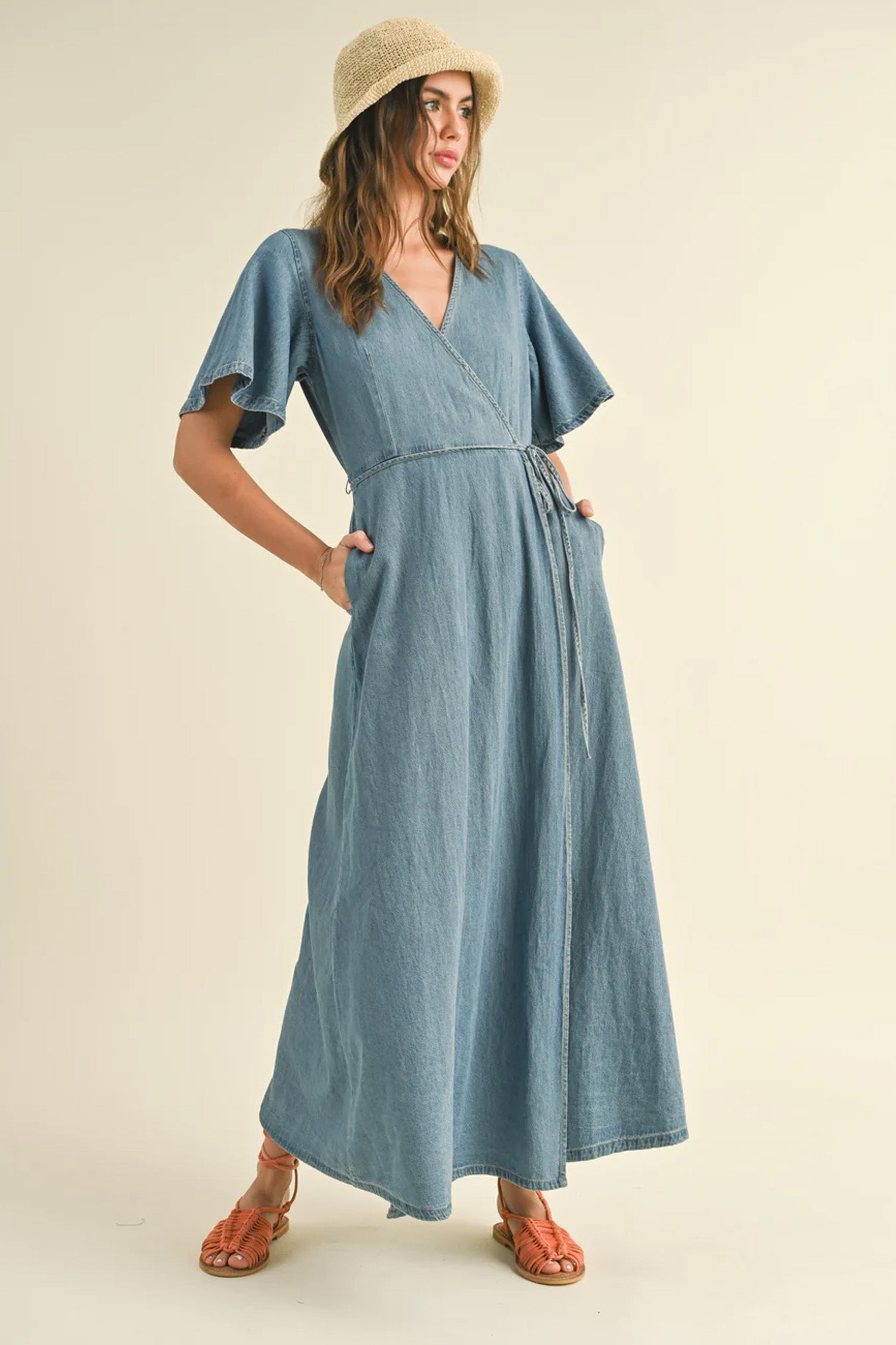 Washed Denim Wrap Dress