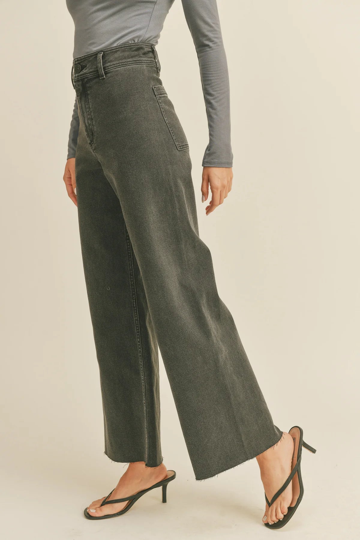 Wide Leg Denim Pants Fade Olive