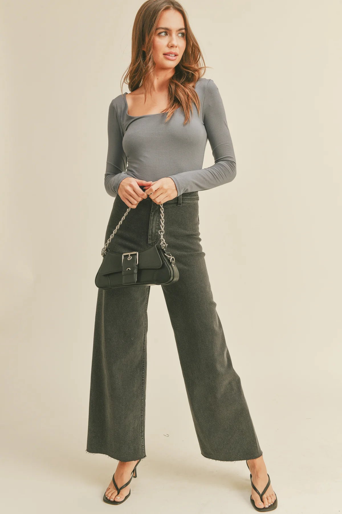 Wide Leg Denim Pants Fade Olive