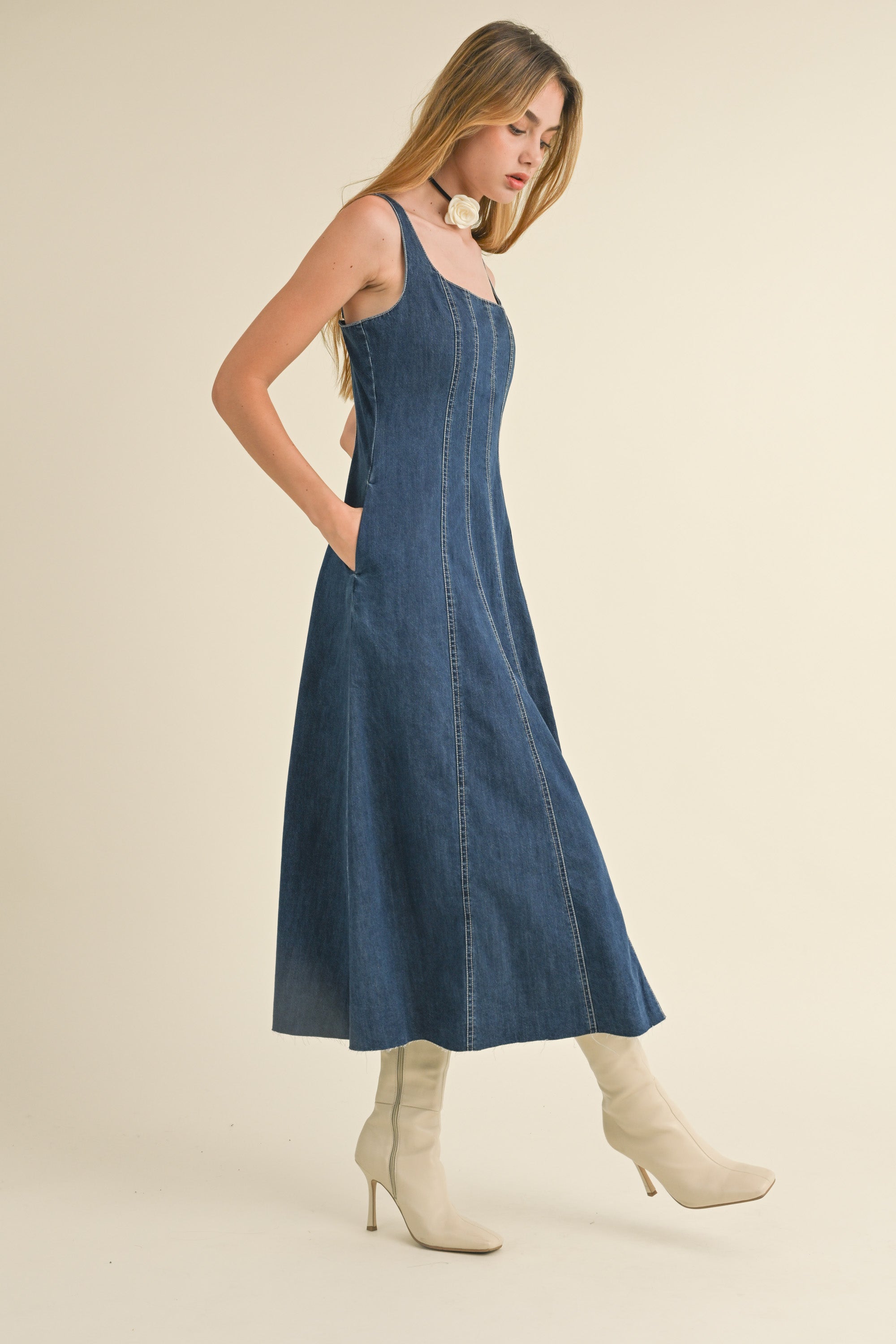 Denim long dress outfit cheap