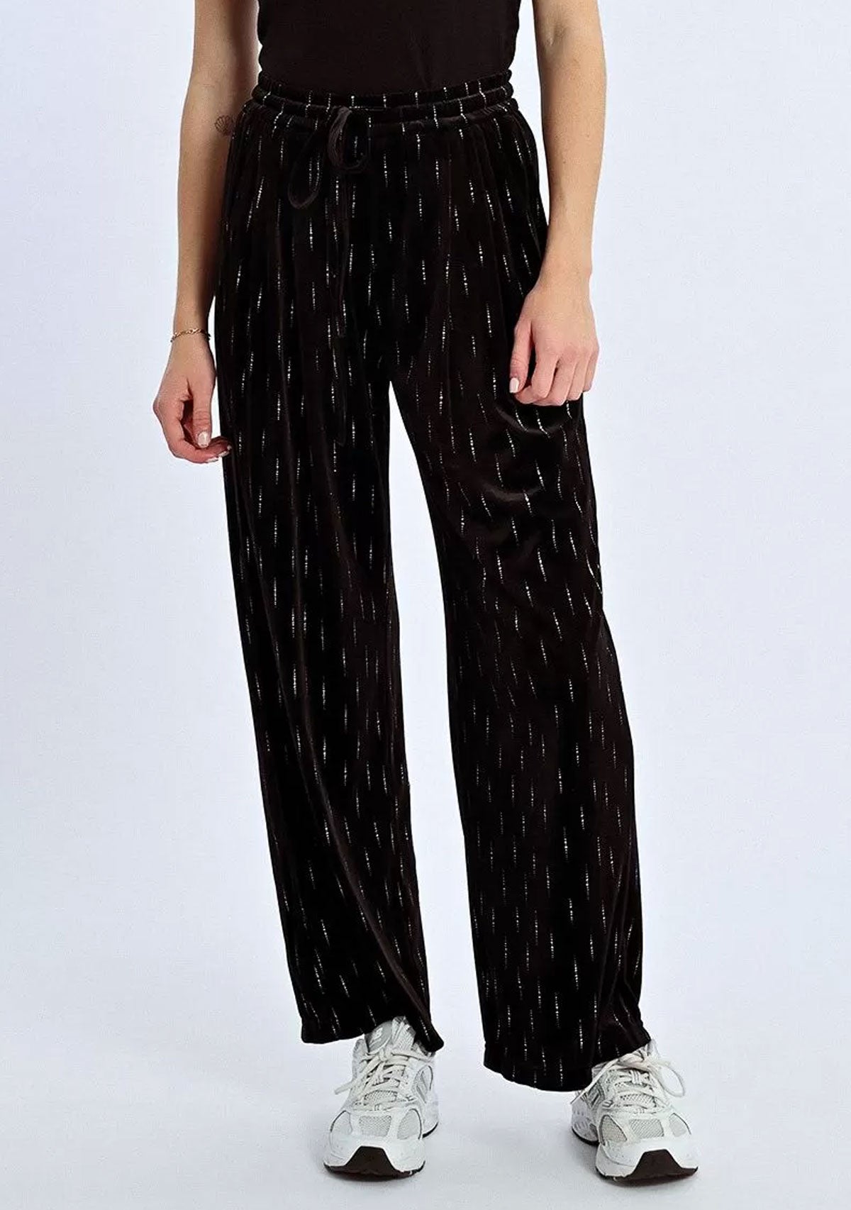 Embroidered Velvet Wide-Leg Pants Black Noir