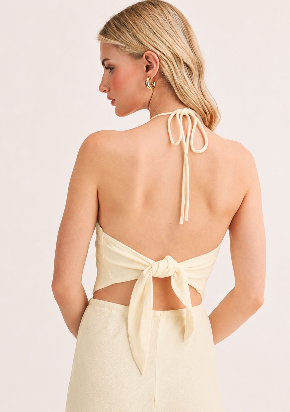 Halter Scarf Top With Cotton Lace Contrast Butter Mustard