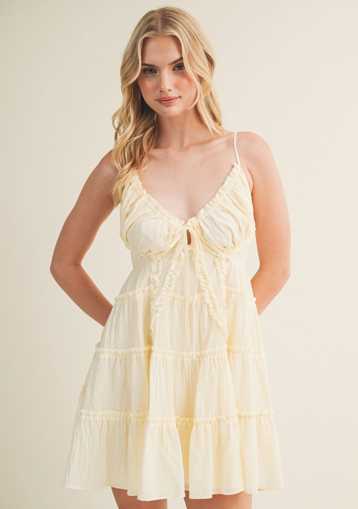 Tiered Cami Mini Dress Butter Mustard