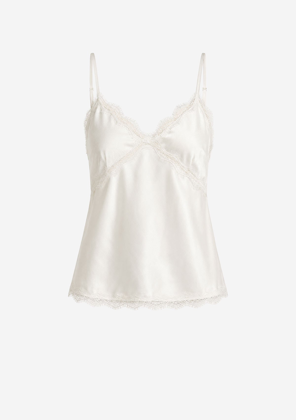 V-Neck Lace Trim Top Off White