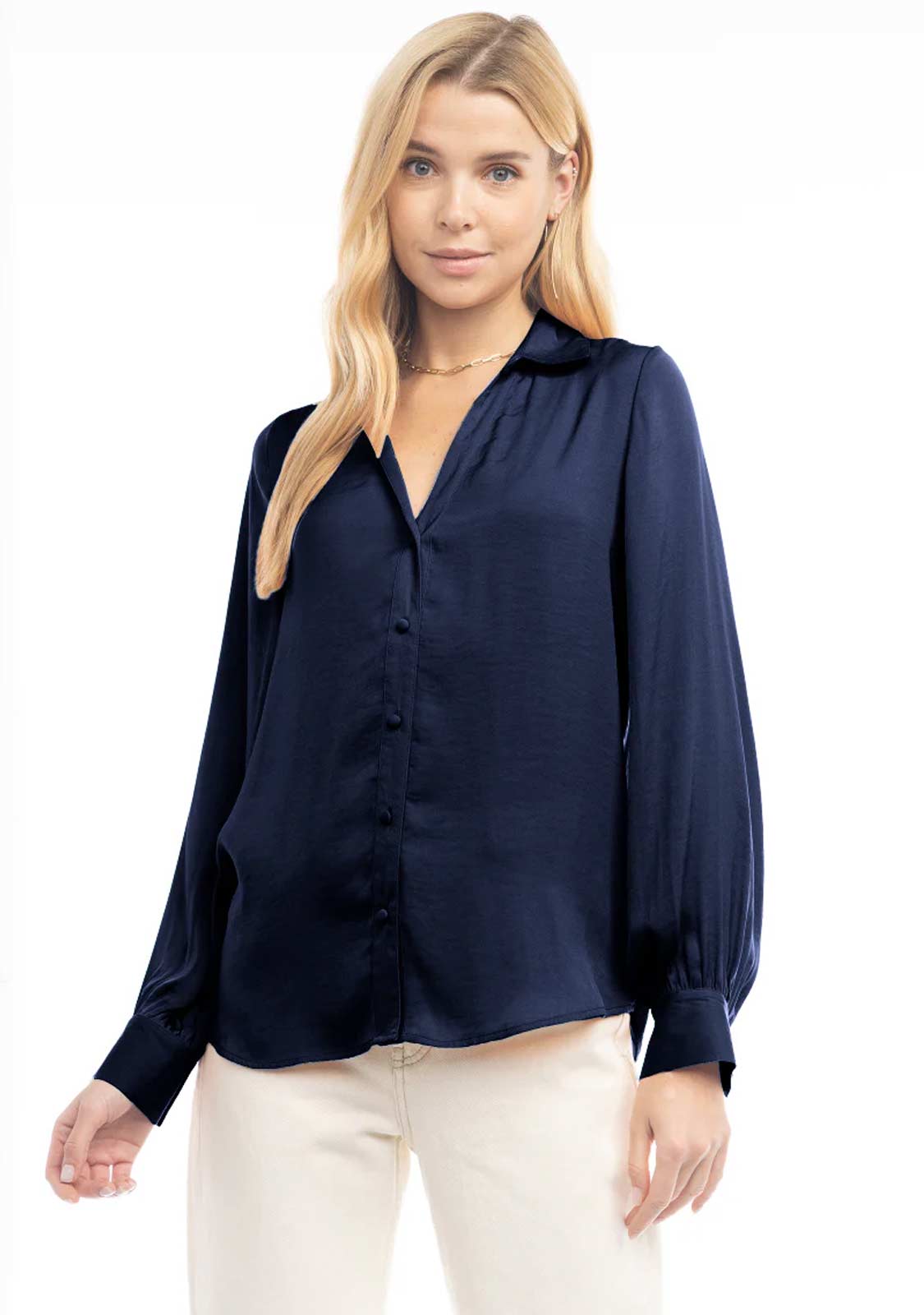 V Neck Blouse w/ Open Sleeve Seam