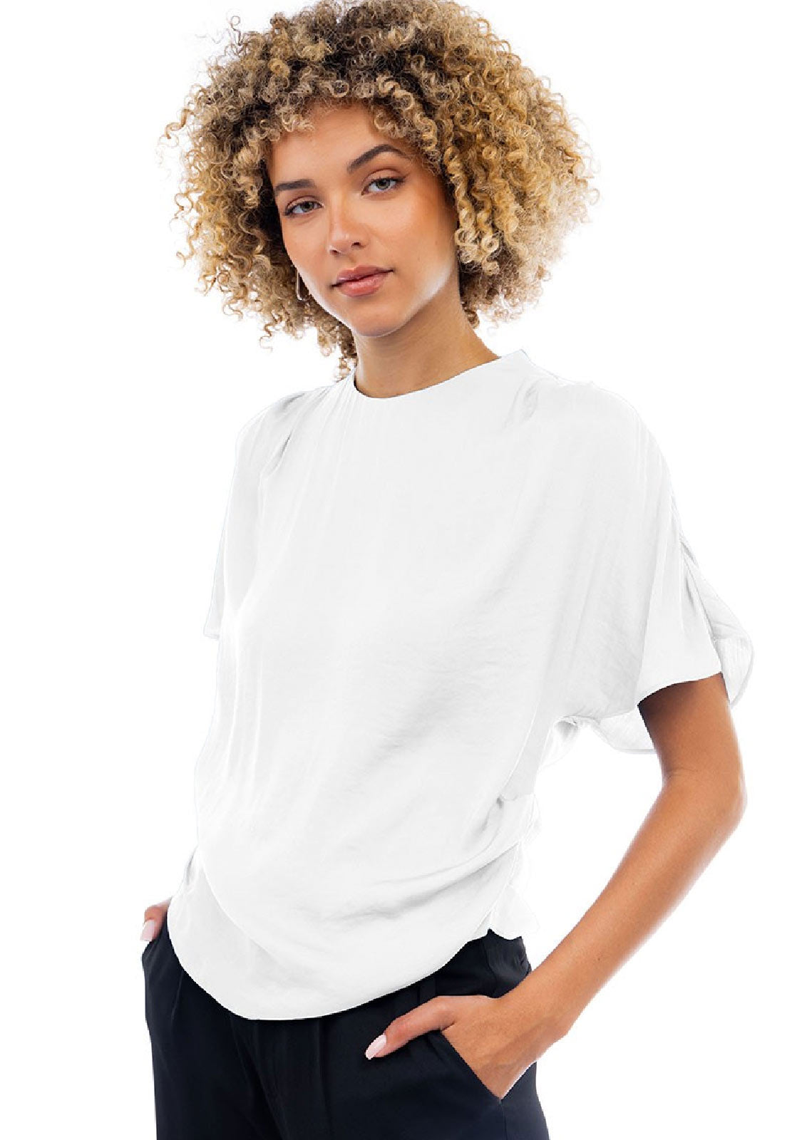 Drop Shoulder Blouse with Invisible Zipper