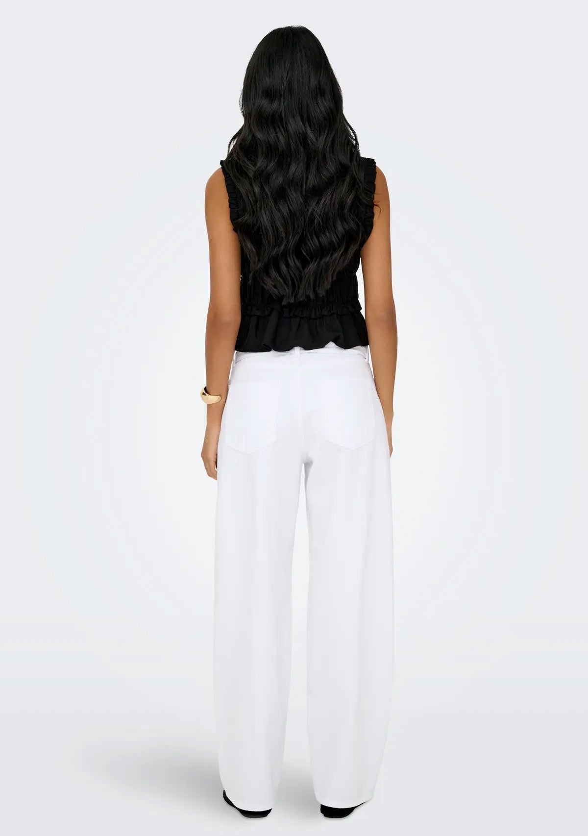 Onl goa Linen  Frill Top Black