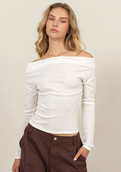 トップス Her lip to Ruche Off Shoulder Knit Top Off-Shoulder-Ribbed-Knit-