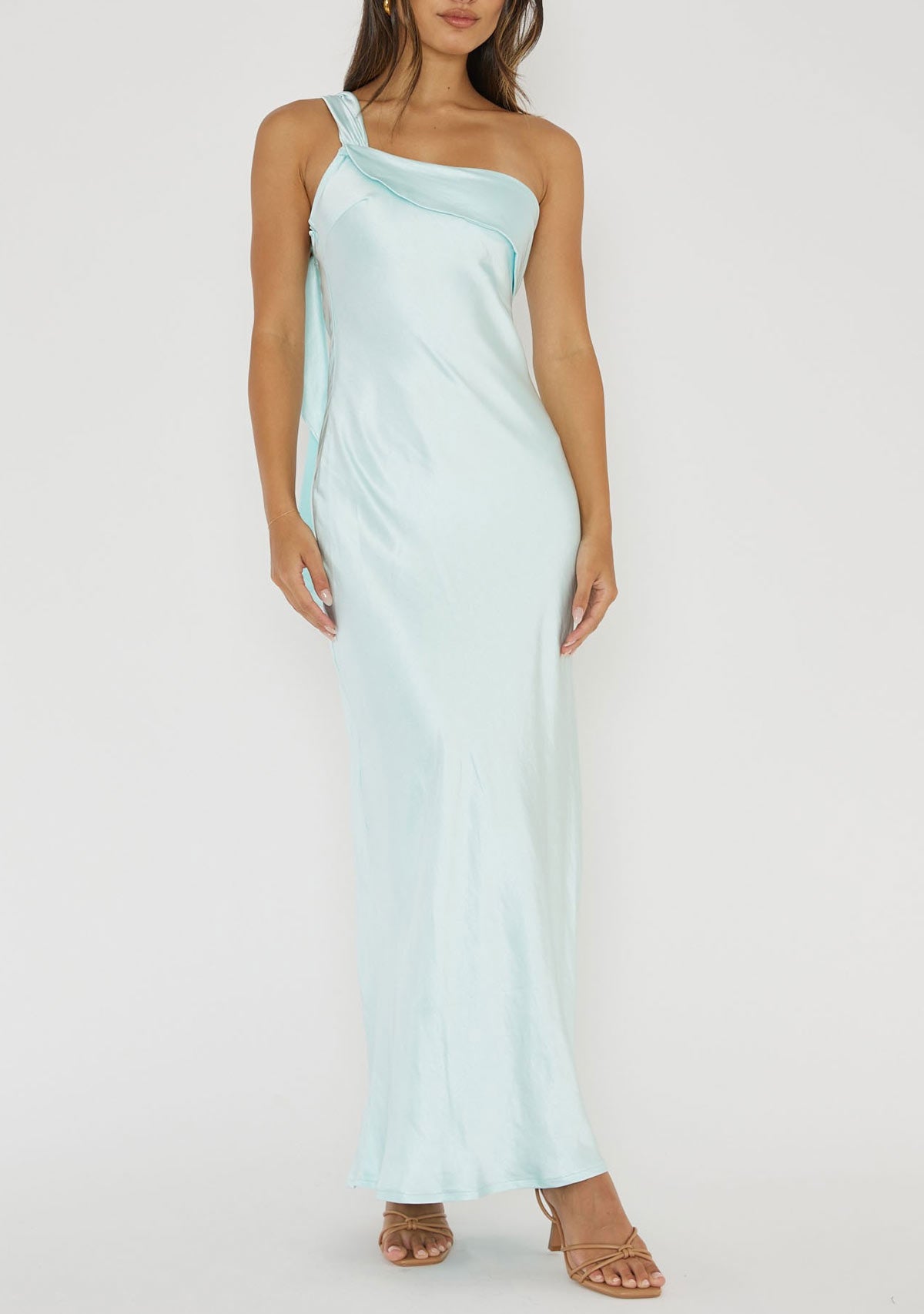 One Shoulder Satin Maxi Dress Ice