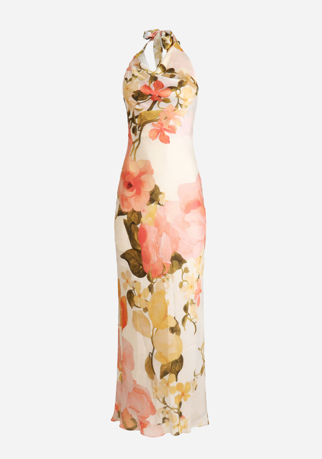 One Side Metal Triming Halter Dress