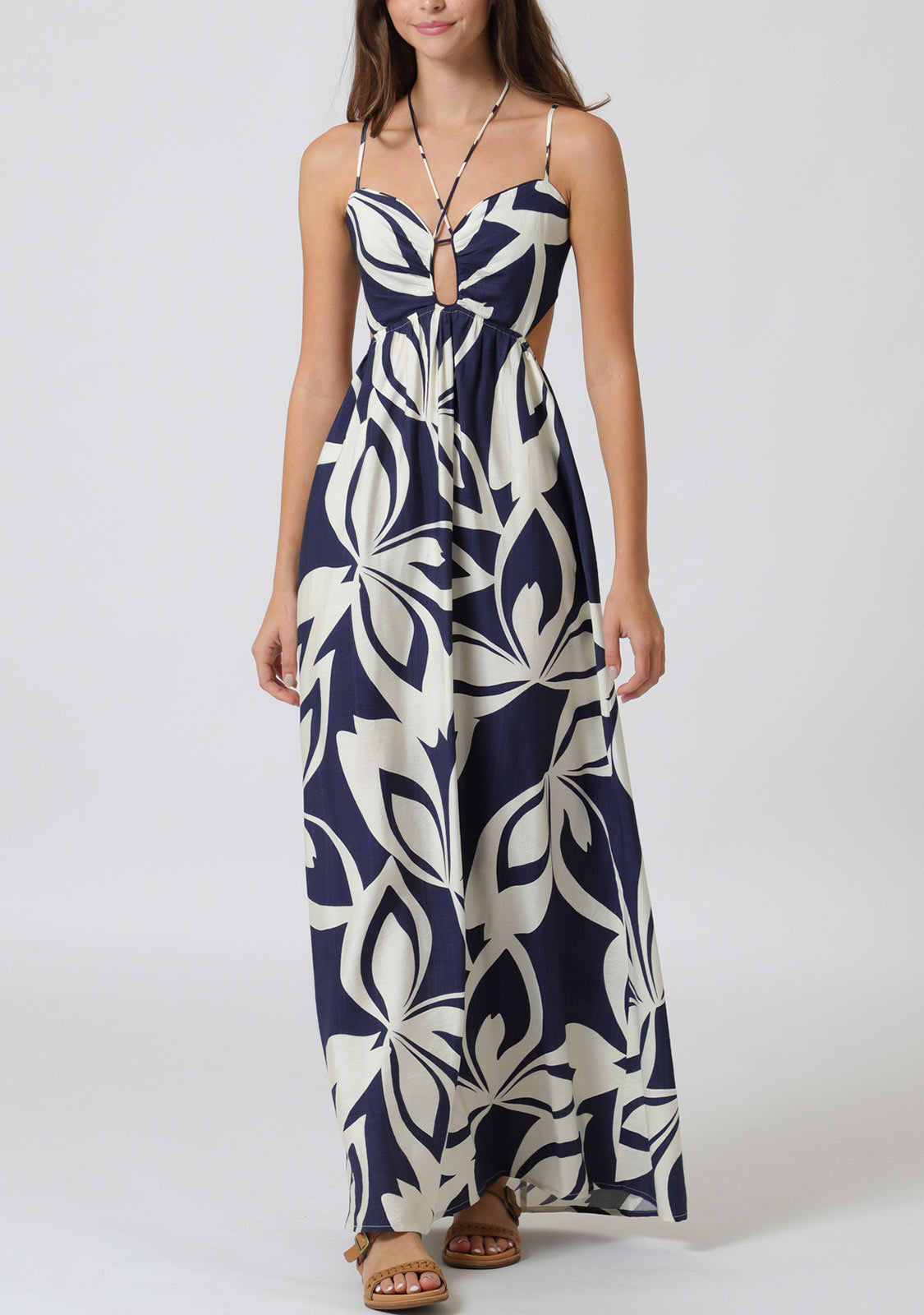 One Side Metal Triming Halter Dress