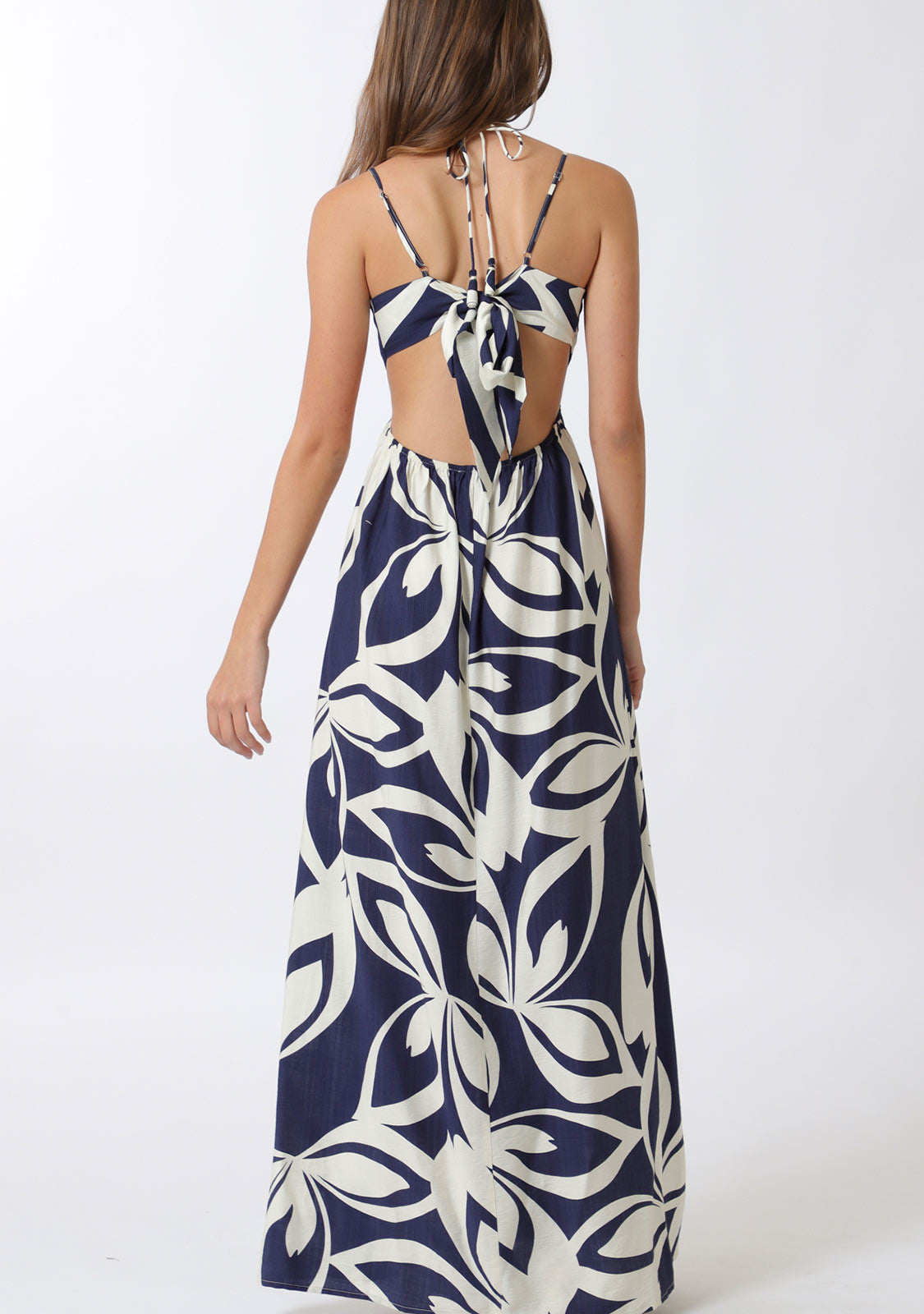 One Side Metal Triming Halter Dress