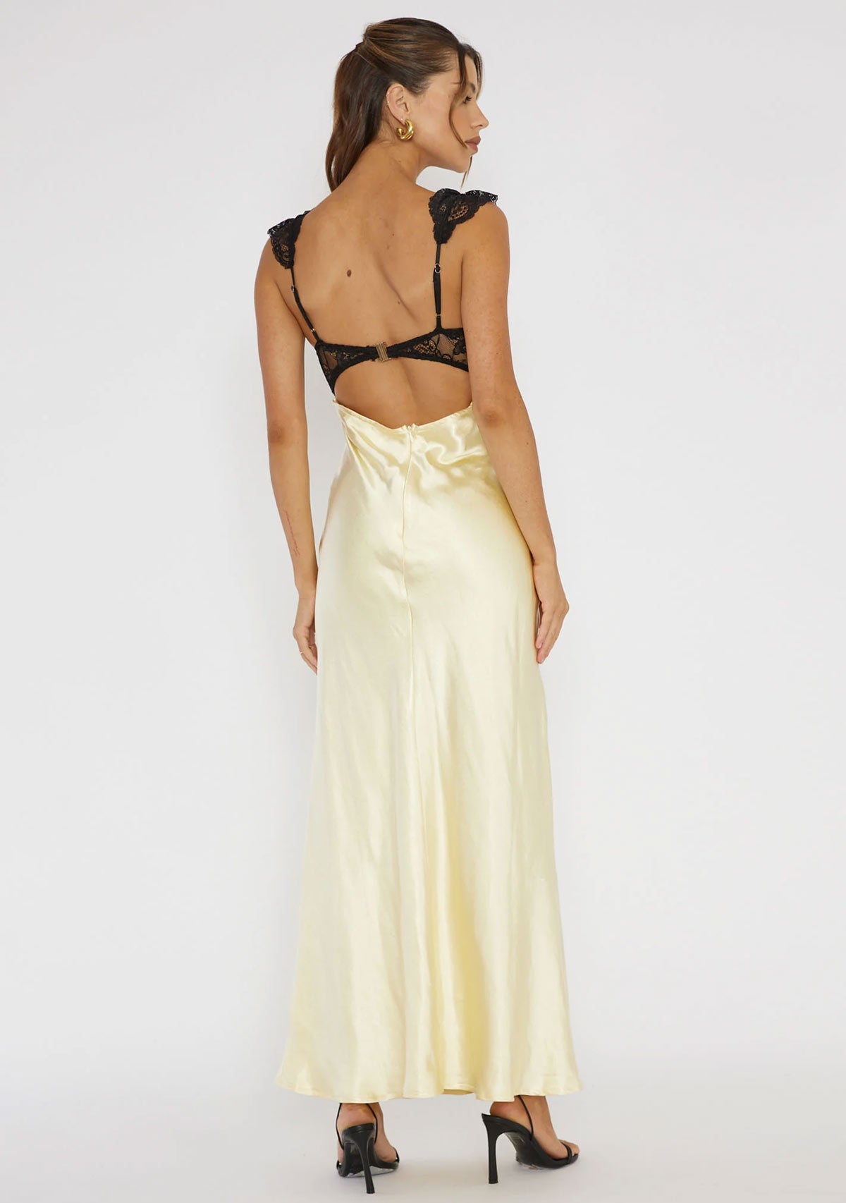 Lace Trim Front Cutout Maxi Dress Lemon