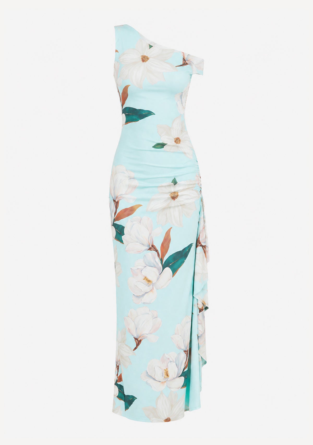 One Shoulder Floral Maxi Dress Mint Print