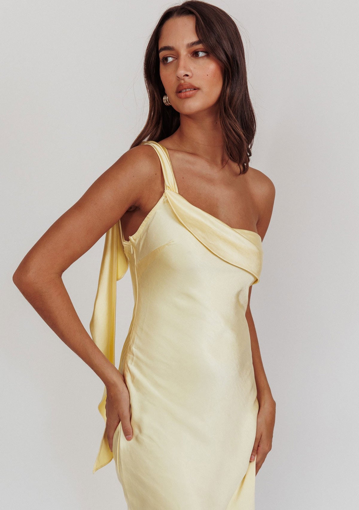 One Shoulder Satin Maxi Dress BUTTER
