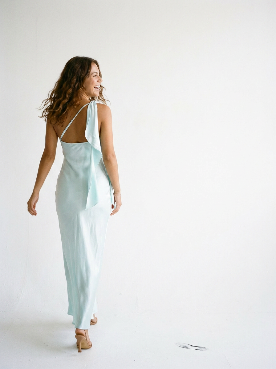 One Shoulder Satin Maxi Dress Ice