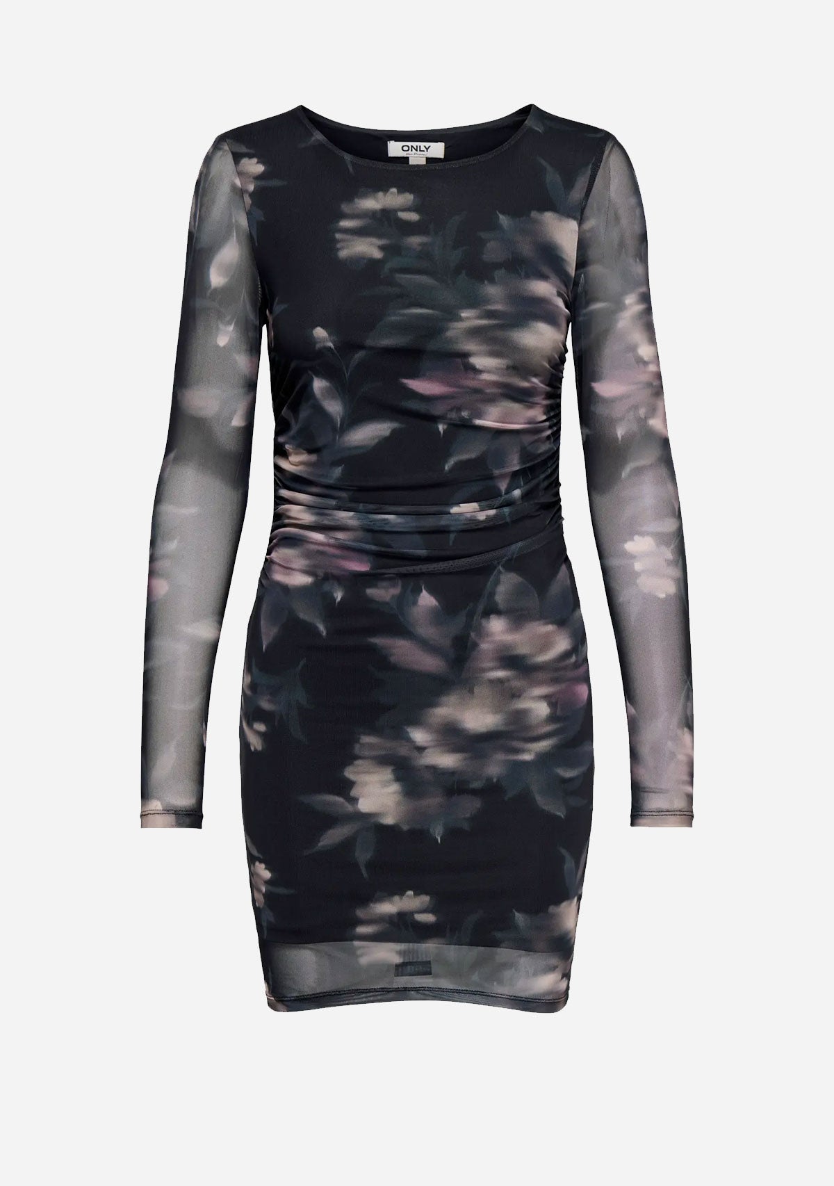 ONLkaya Life Ls Ruching Mesh Dress Wvn Twilight Mauve Diffused Floral
