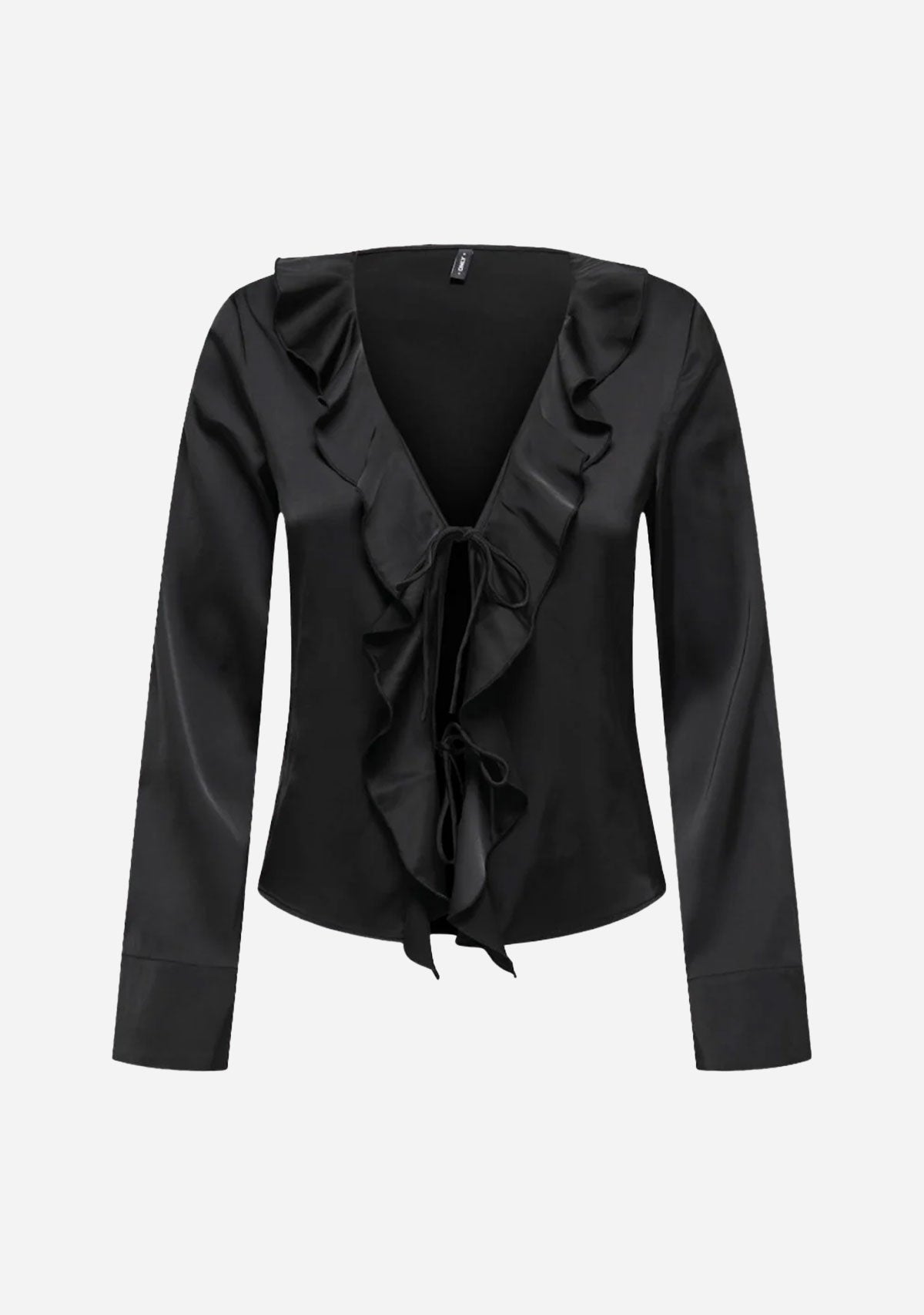 ONLmika Vis Satin L/S Frill Top Wvn Black
