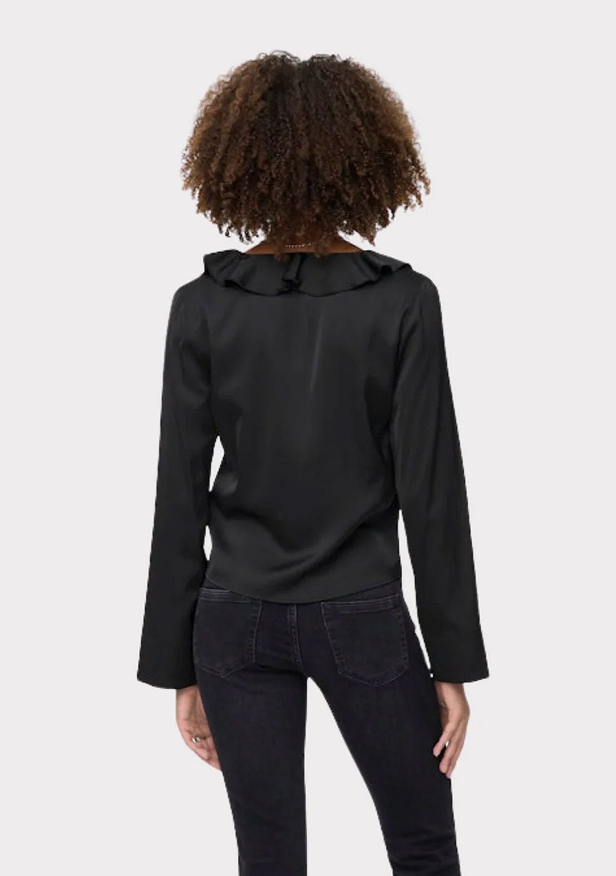 ONLmika Vis Satin L/S Frill Top Wvn Black