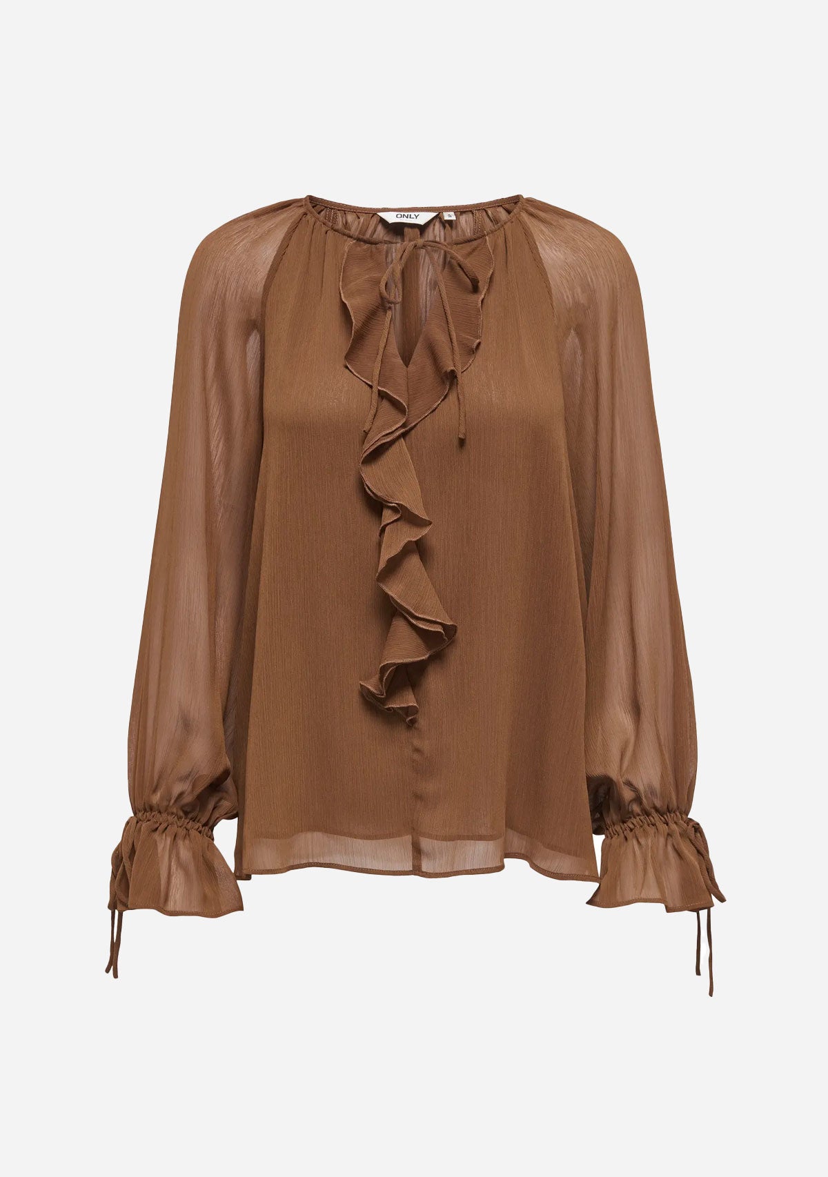 ONLanina Life Ls Frill Vneck Tie Topwvn Toffee