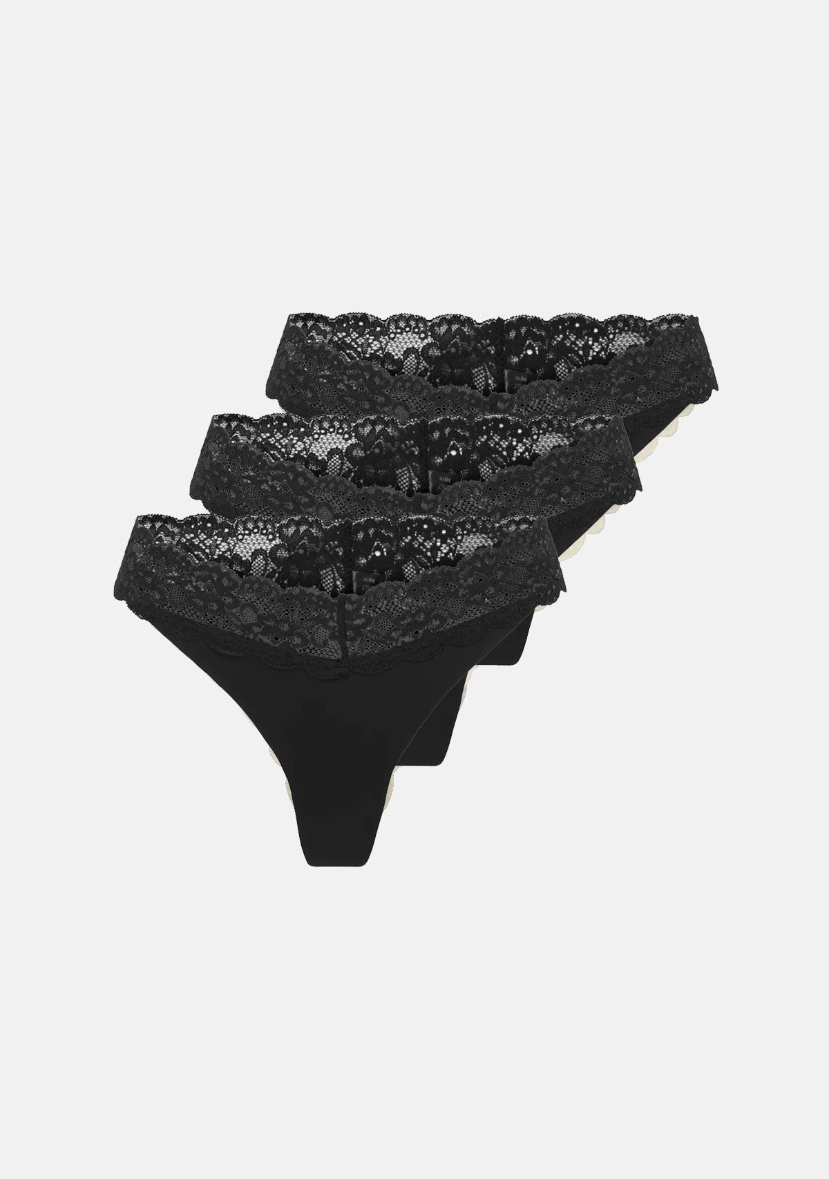 ONLchloe Lace S.S Thong 3 Pack Acc Noos Black