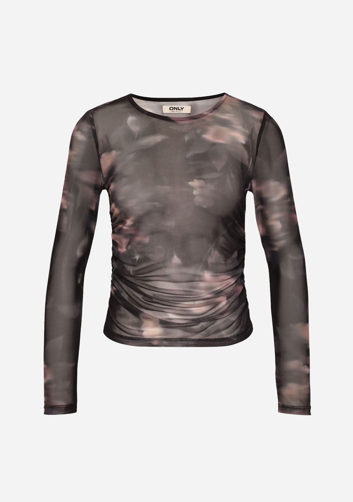 ONLkaya Life Ls Ruching Mesh Top Wvn Twilight Mauve Diffused Floral