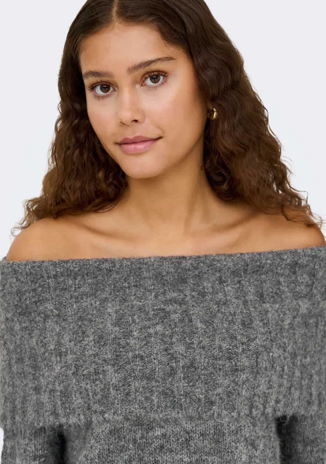 Onlshine LS Off Shoulder CC Knt Grey Melange
